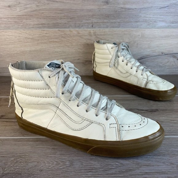 Vans Other - Vans SK8-Hi Zip Off-White Leather Gum Shoes - Men’s Size 10.5